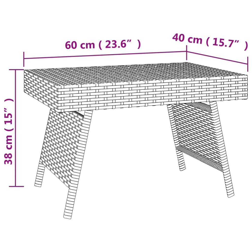 Foldable Side Table Poly Rattan Steel Frame Outdoor Patio 60x40x38cm Black