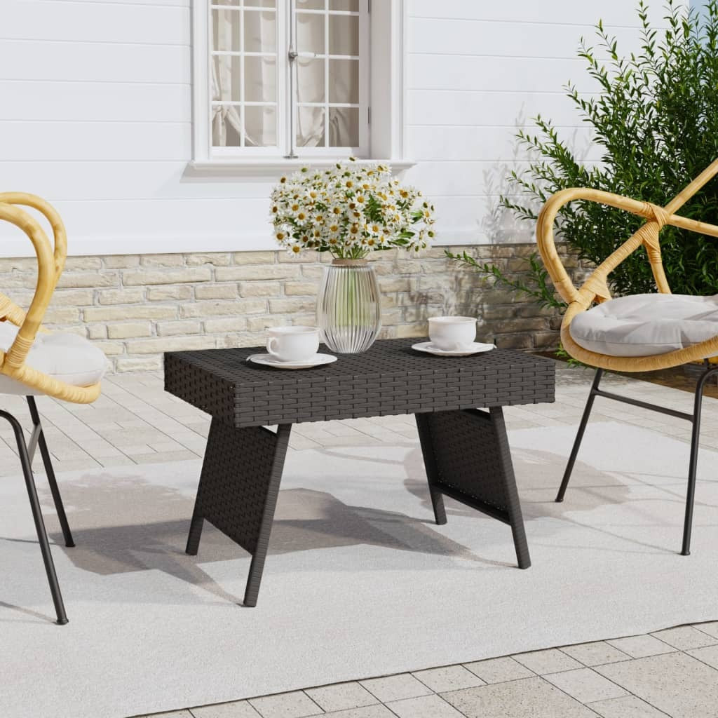 Foldable Side Table Poly Rattan Steel Frame Outdoor Patio 60x40x38cm Black