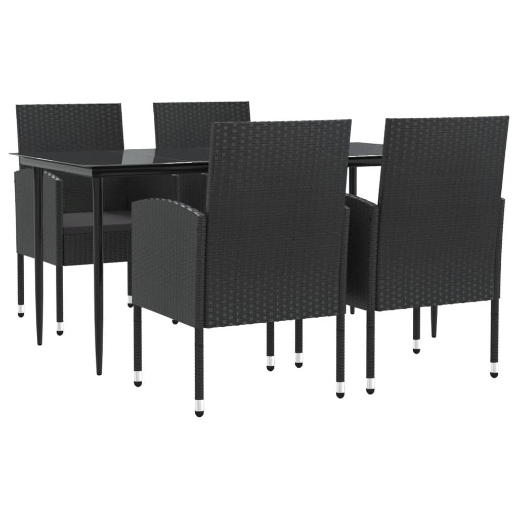 Garden Dining Set Poly Rattan Steel 5 Piece Black Patio