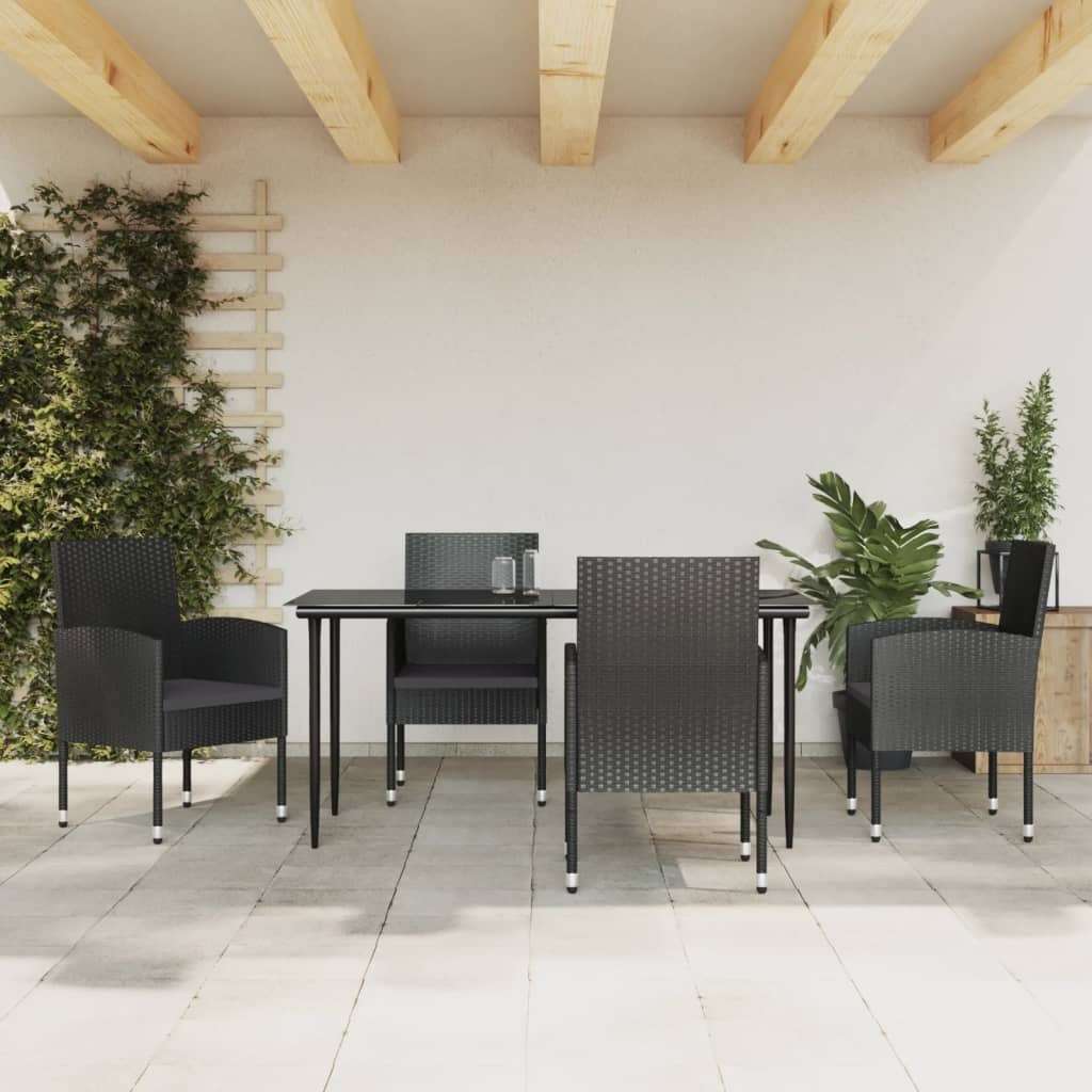 Garden Dining Set Poly Rattan Steel 5 Piece Black Patio