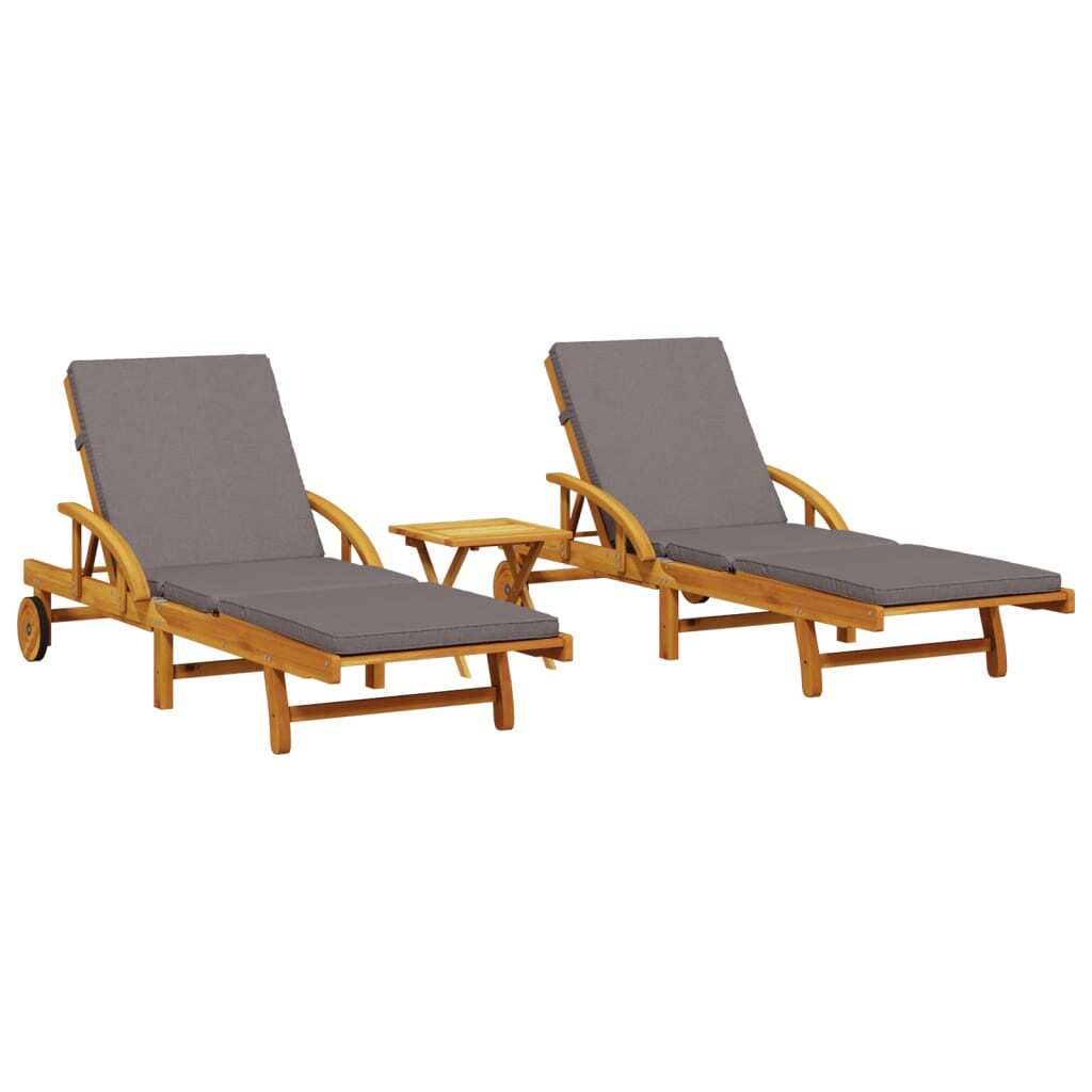 Sun Loungers 2 pcs Solid Acacia Wood Reclining Outdoor With Table
