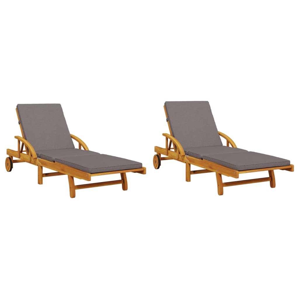 Sun Loungers 2 pcs Solid Acacia Wood Reclining Outdoor With Table