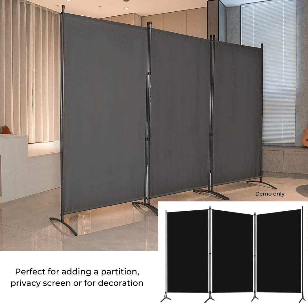 3-Panel Room Divider Black 260x180 cm Fabric