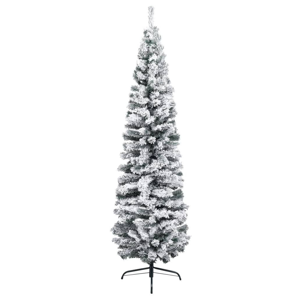 Slim Artificial Christmas Tree with Flocked Snow Green 240 cm PVC