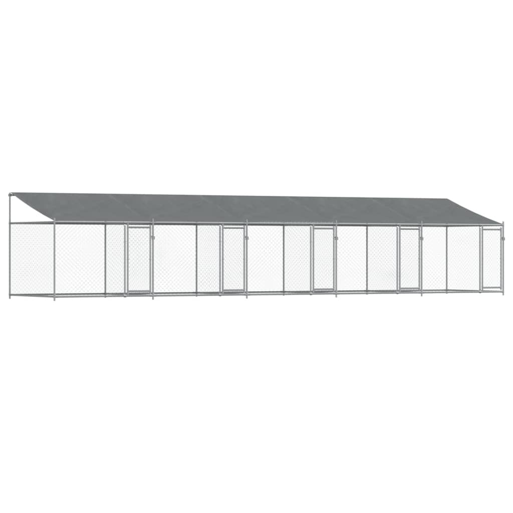 Dog Cage with Roof and Doors Galvanised Steel Pet Kennel Outdoor Run Grey