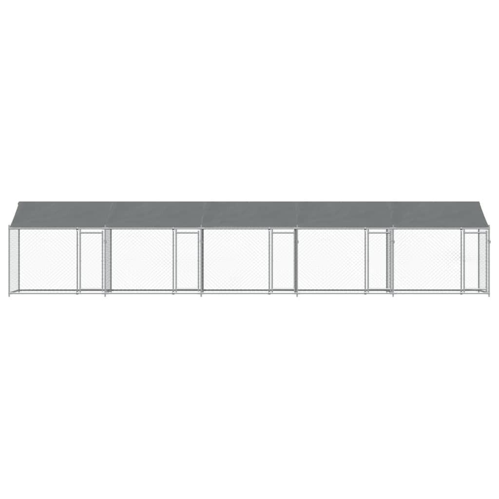 Dog Cage with Roof and Doors Galvanised Steel Pet Kennel Outdoor Run Grey