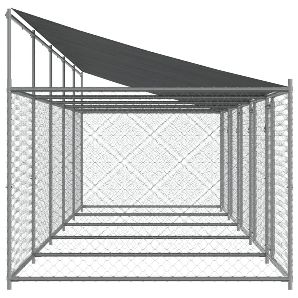 Dog Cage with Roof and Doors Galvanised Steel Pet Kennel Outdoor Run Grey