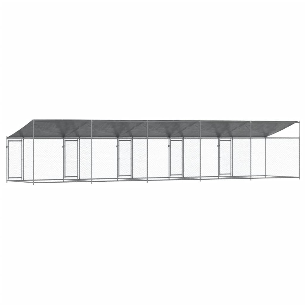 Dog Cage with Roof and Doors Galvanised Steel Pet Kennel Outdoor Run Grey