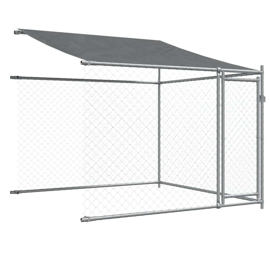 Dog Cage with Roof and Doors Galvanised Steel Pet Kennel Outdoor Run Grey