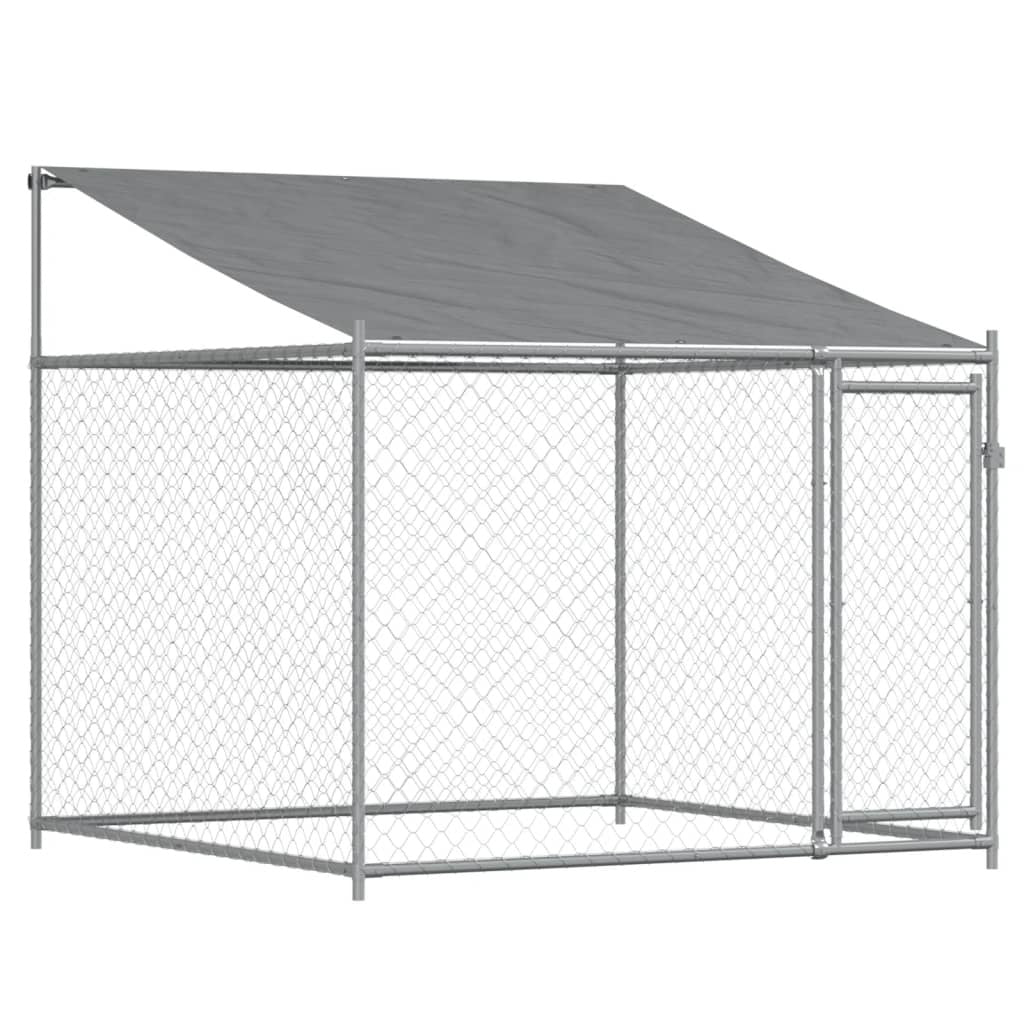 Dog Cage with Roof and Doors Galvanised Steel Pet Kennel Outdoor Run Grey
