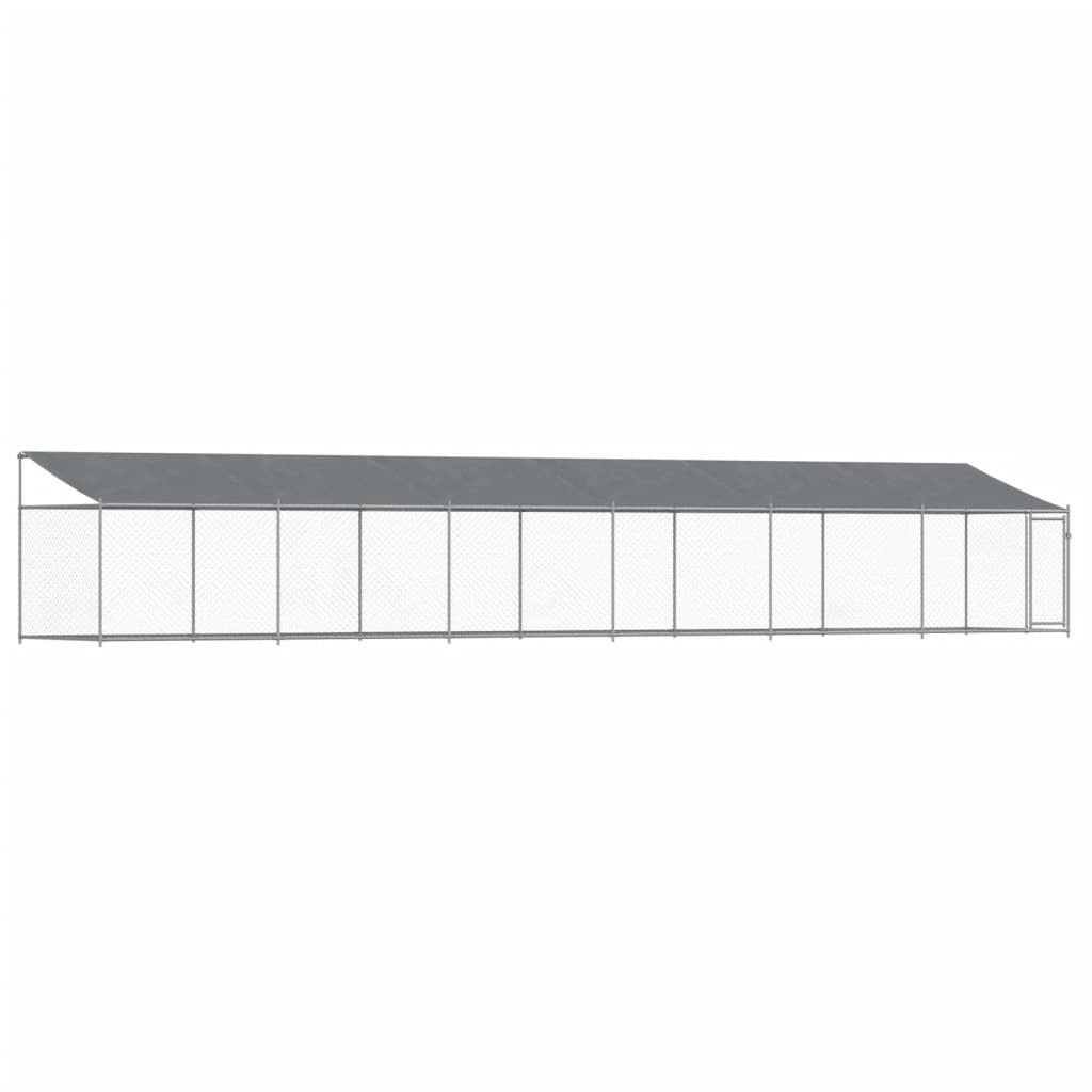 Dog Cage with Roof and Door Galvanised Steel Pet Kennel Outdoor Run Grey