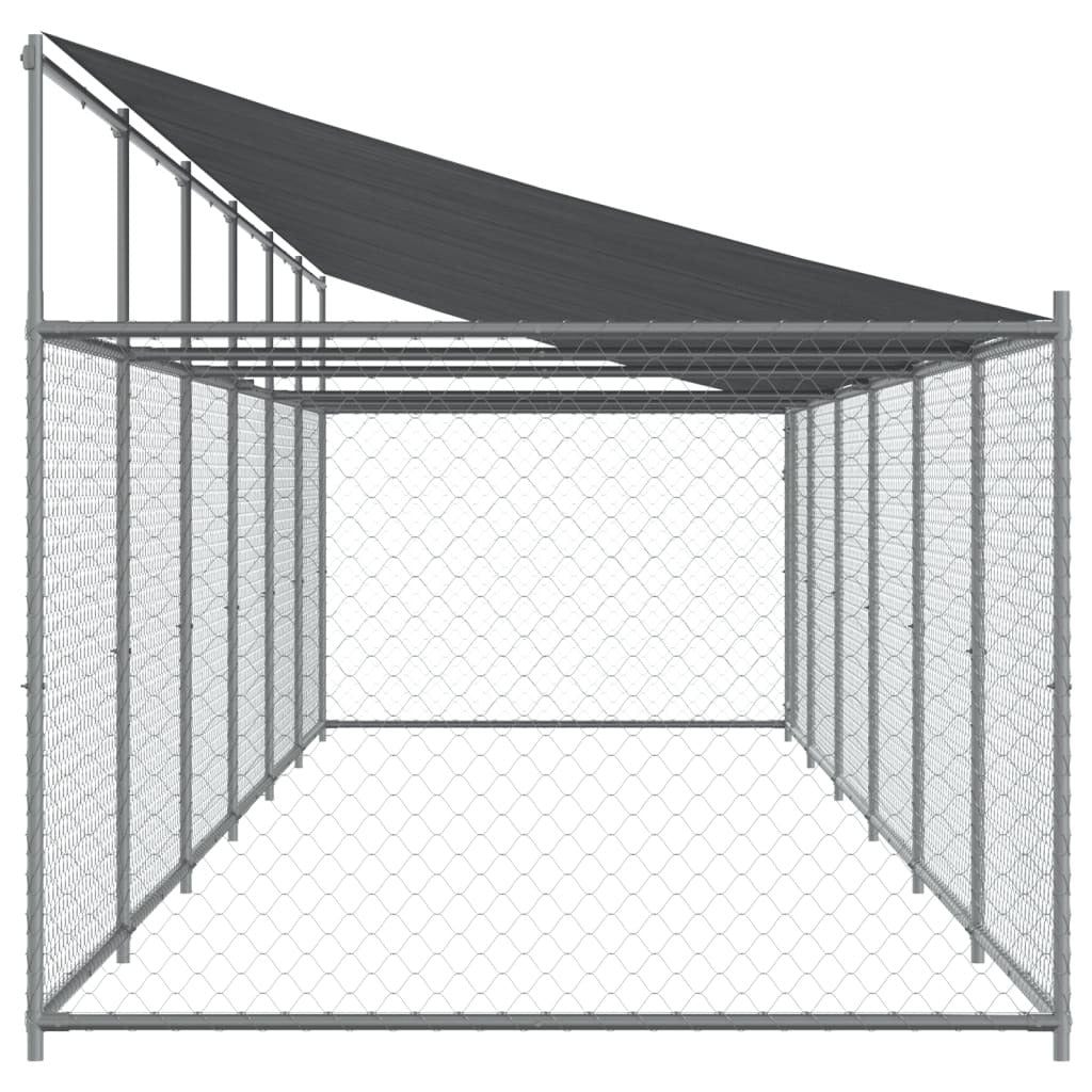 Dog Cage with Roof and Door Galvanised Steel Pet Kennel Outdoor Run Grey