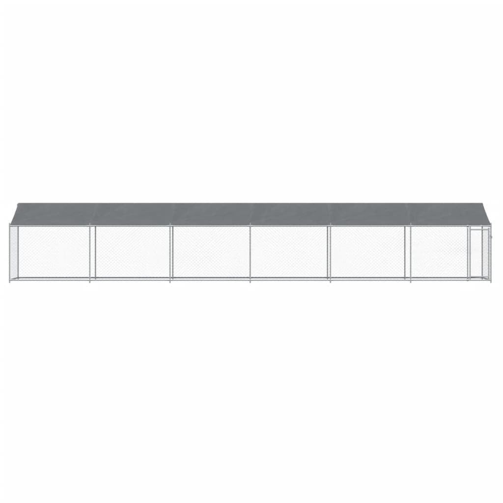 Dog Cage with Roof and Door Galvanised Steel Pet Kennel Outdoor Run Grey