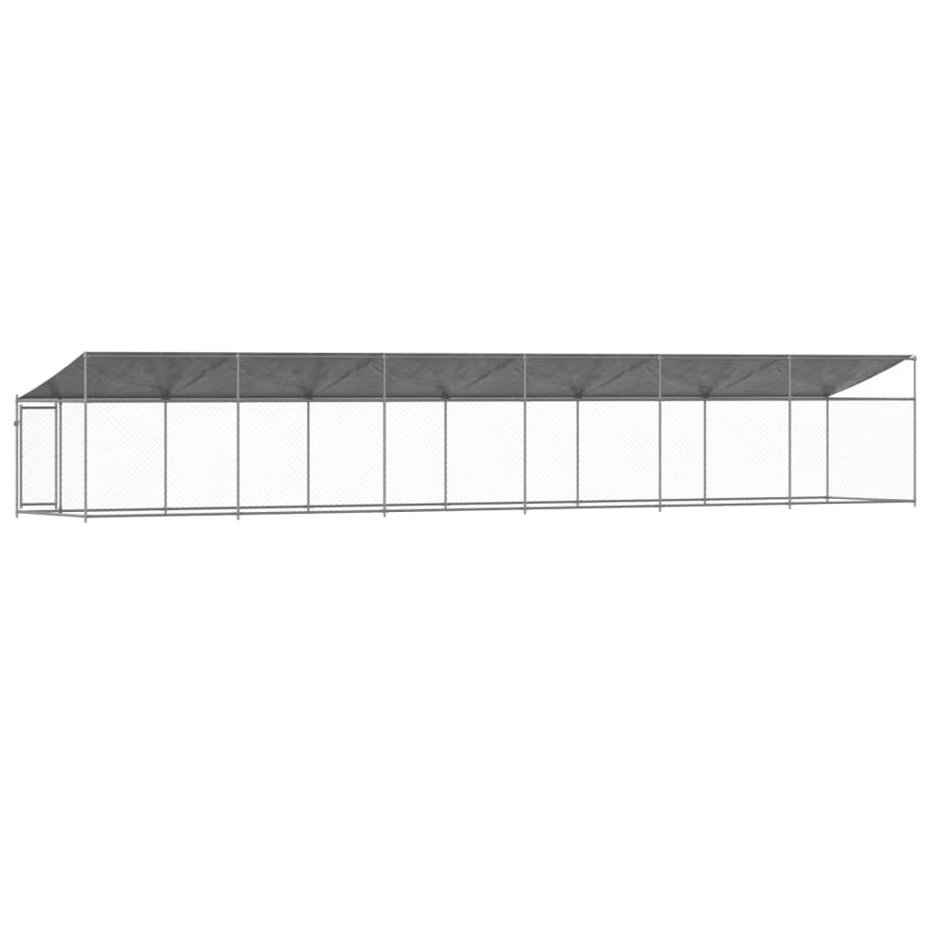 Dog Cage with Roof and Door Galvanised Steel Pet Kennel Outdoor Run Grey