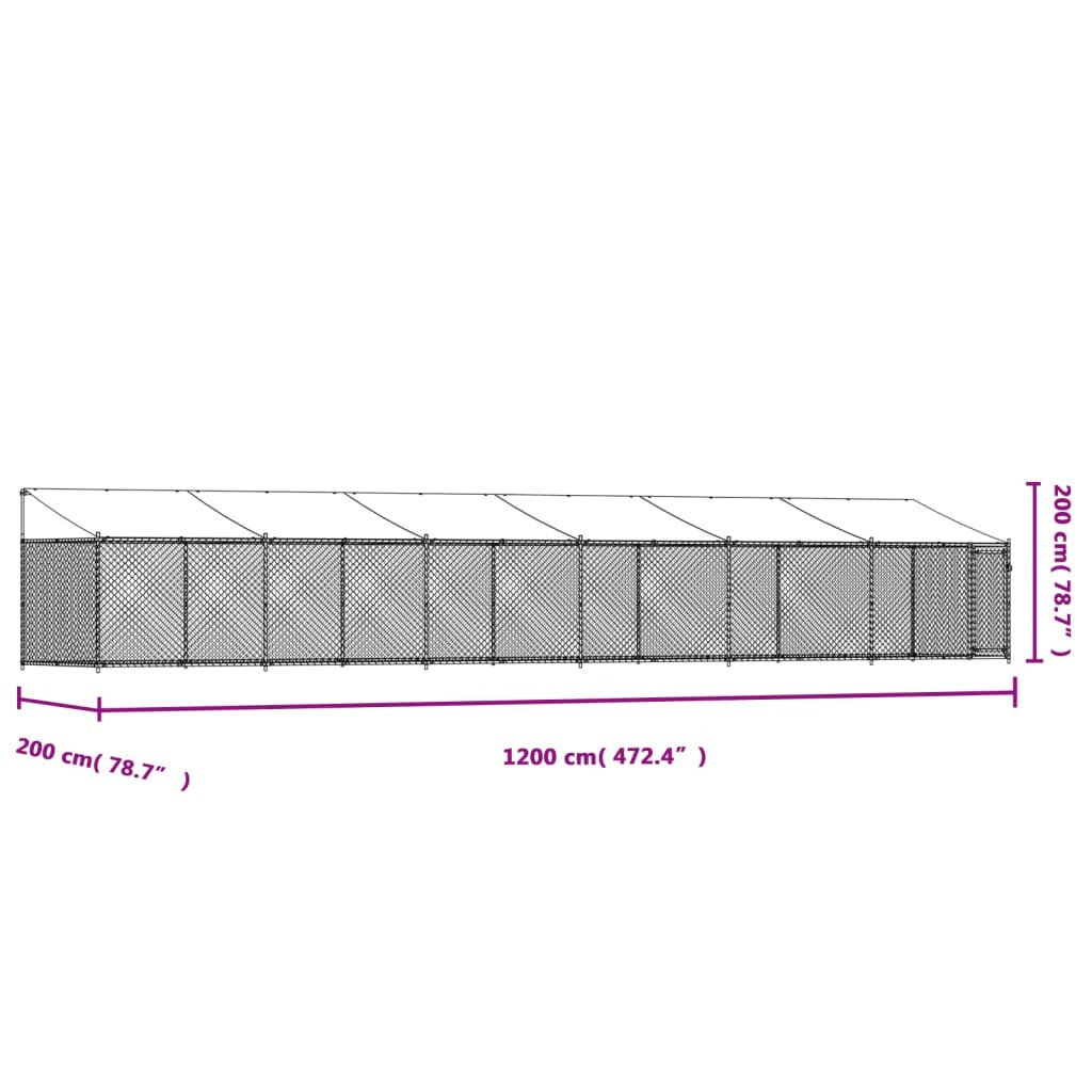 Dog Cage with Roof and Door Galvanised Steel Pet Kennel Outdoor Run Grey