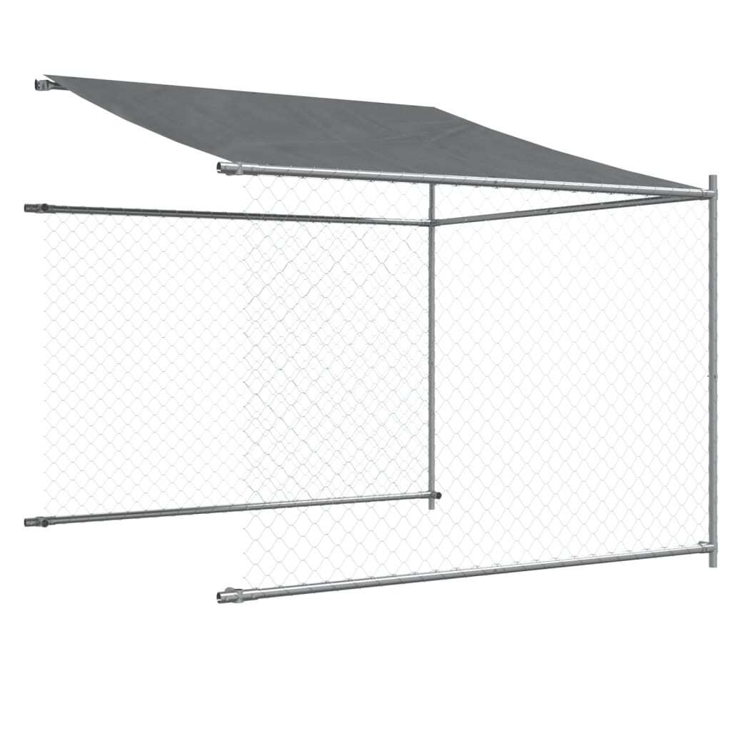 Dog Cage with Roof and Door Galvanised Steel Pet Kennel Outdoor Run Grey