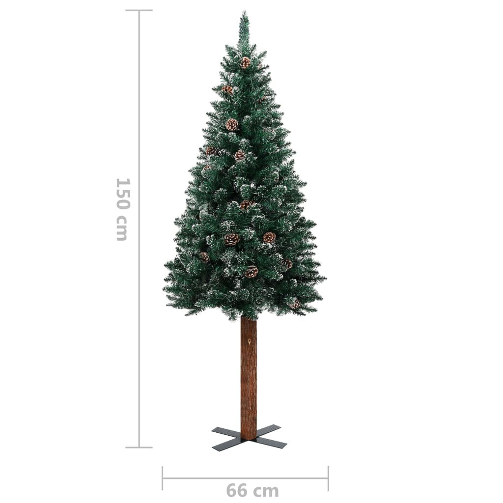 Slim Christmas Tree with Real Wood and White Snow Green 150 cm