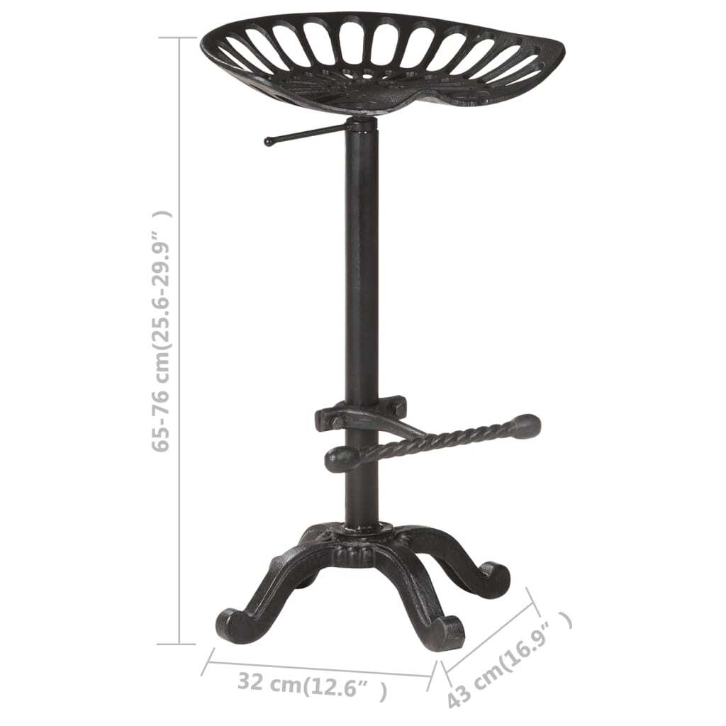 Bar Stool Cast Iron Adjustable Height Footrest Vintage Home Bar Cafe Black