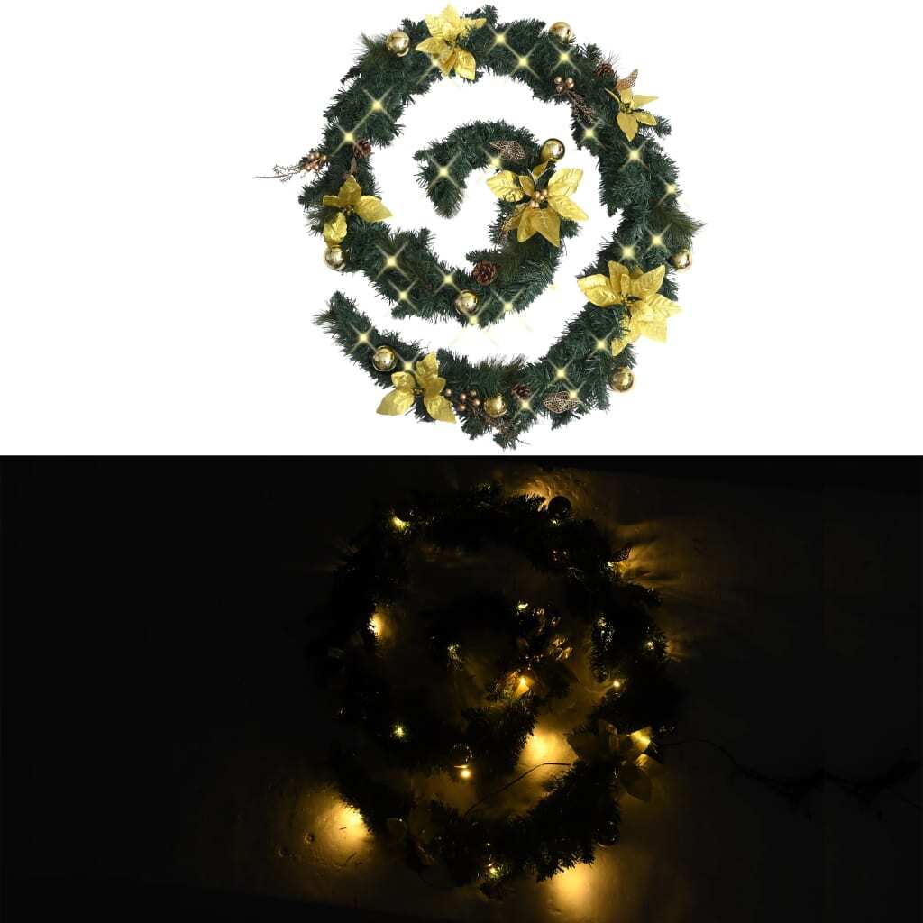 Christmas Garland with LED Lights Green 2.7 m PVC