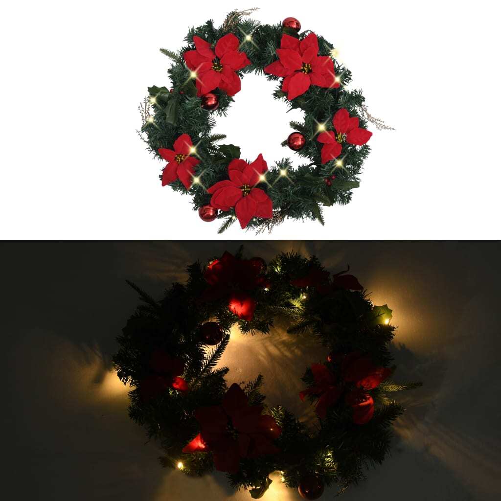 Christmas Wreath with LED Lights Green 60 cm PVC