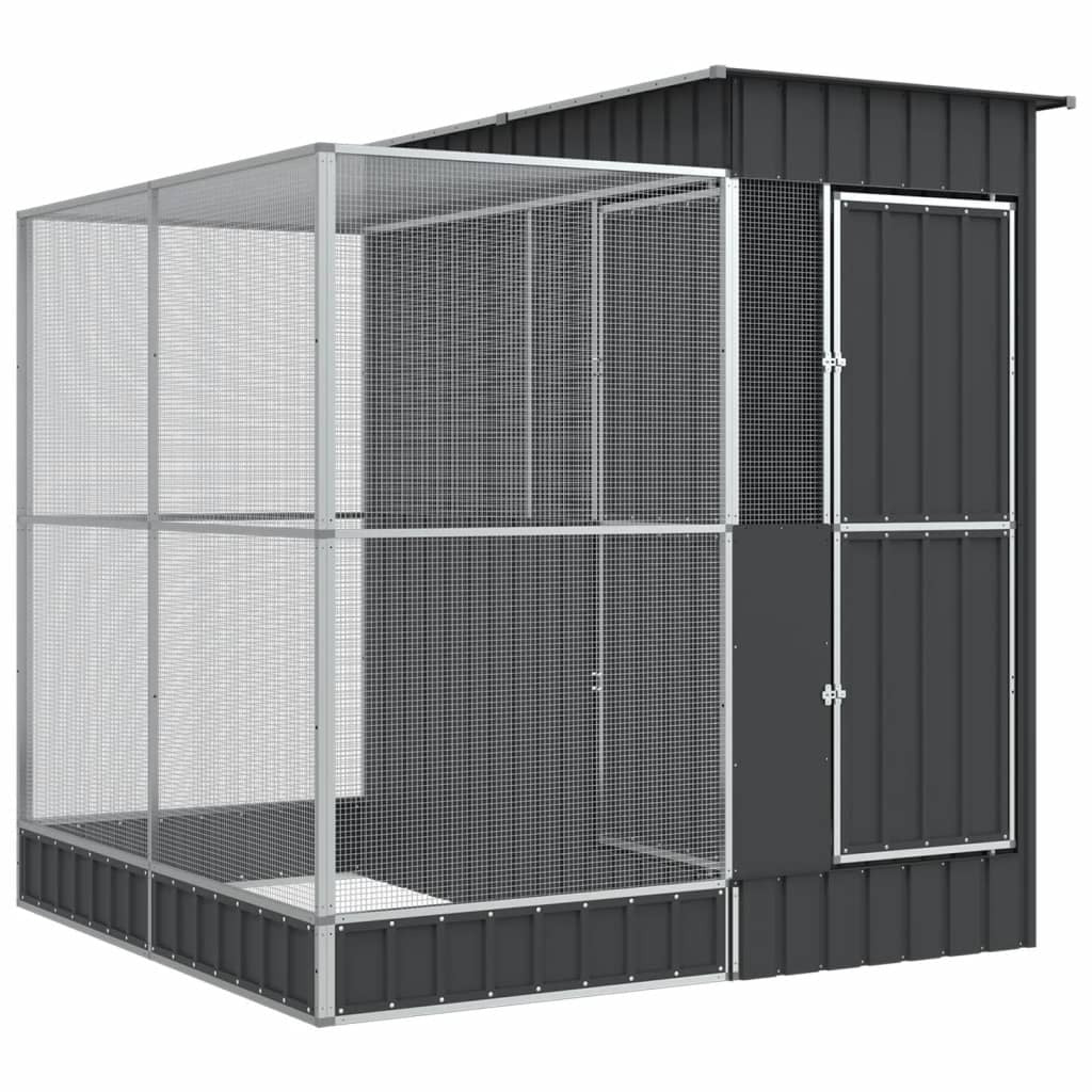 Aviary with Extension Galvanised Steel Bird Cage Outdoor Walk In Run Silver