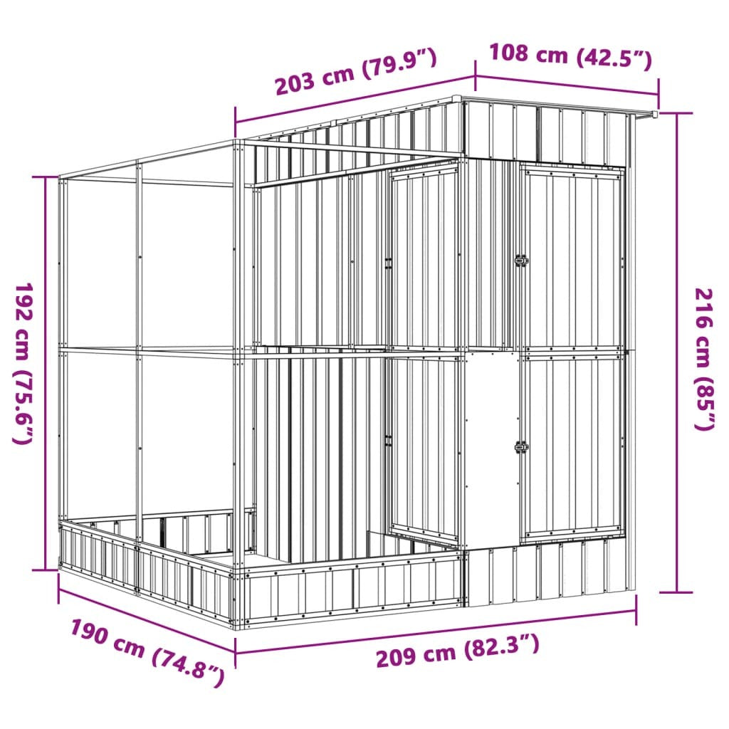 Aviary with Extension Galvanised Steel Bird Cage Outdoor Walk In Run Silver