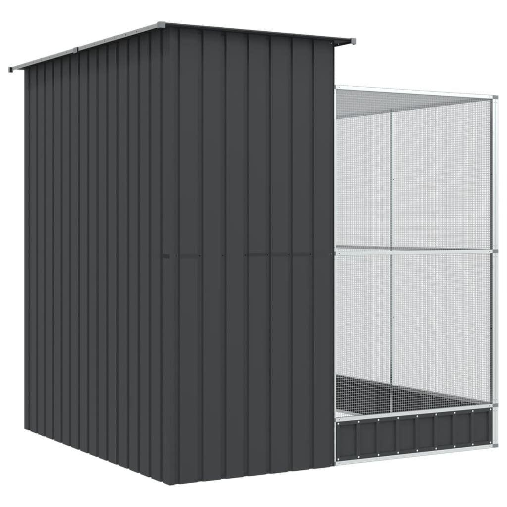 Aviary with Extension Galvanised Steel Bird Cage Outdoor Walk In Run Silver