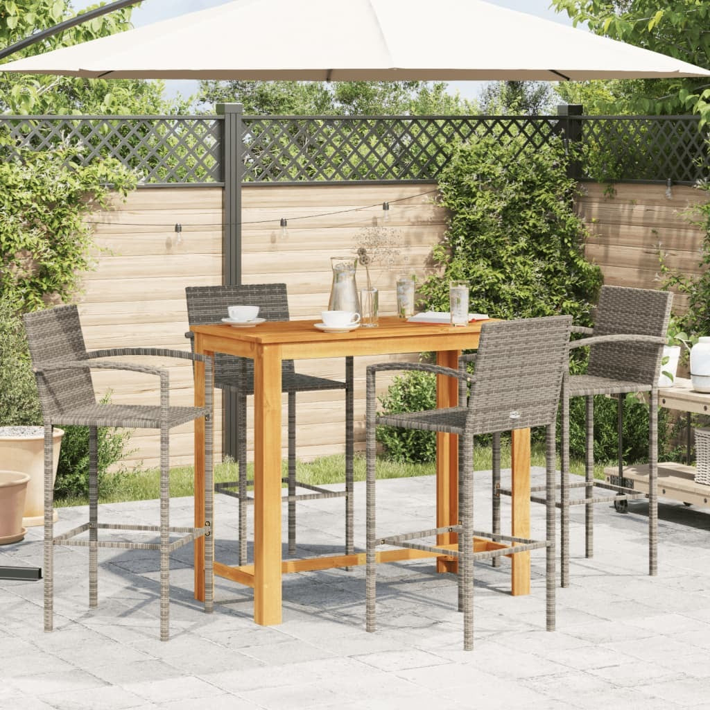 5 Piece Garden Bar Set Solid Acacia Wood Poly Rattan Outdoor Patio Set Grey