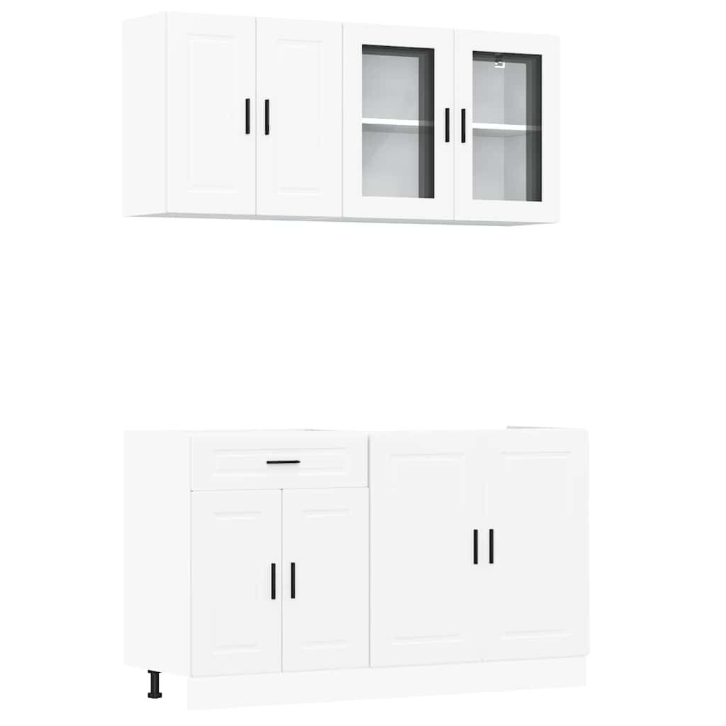 4 Piece Kitchen Cabinet Set Porto Engineered Wood Storage Unit Cupboard White
