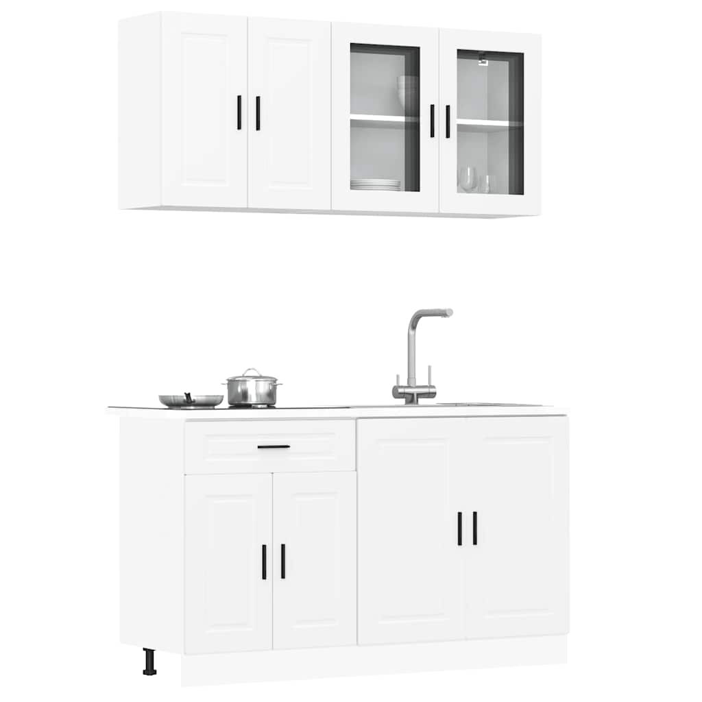 4 Piece Kitchen Cabinet Set Porto Engineered Wood Storage Unit Cupboard White