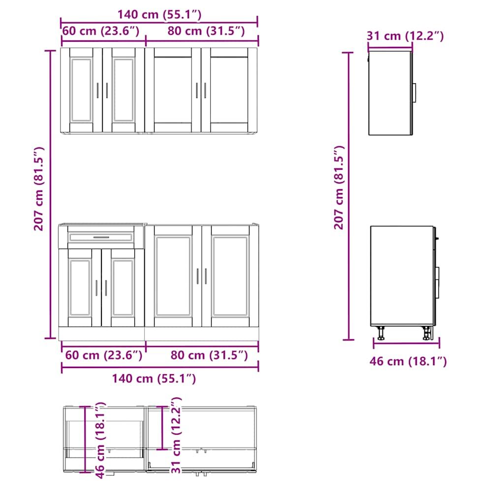 4 Piece Kitchen Cabinet Set Porto Engineered Wood Storage Unit Cupboard White