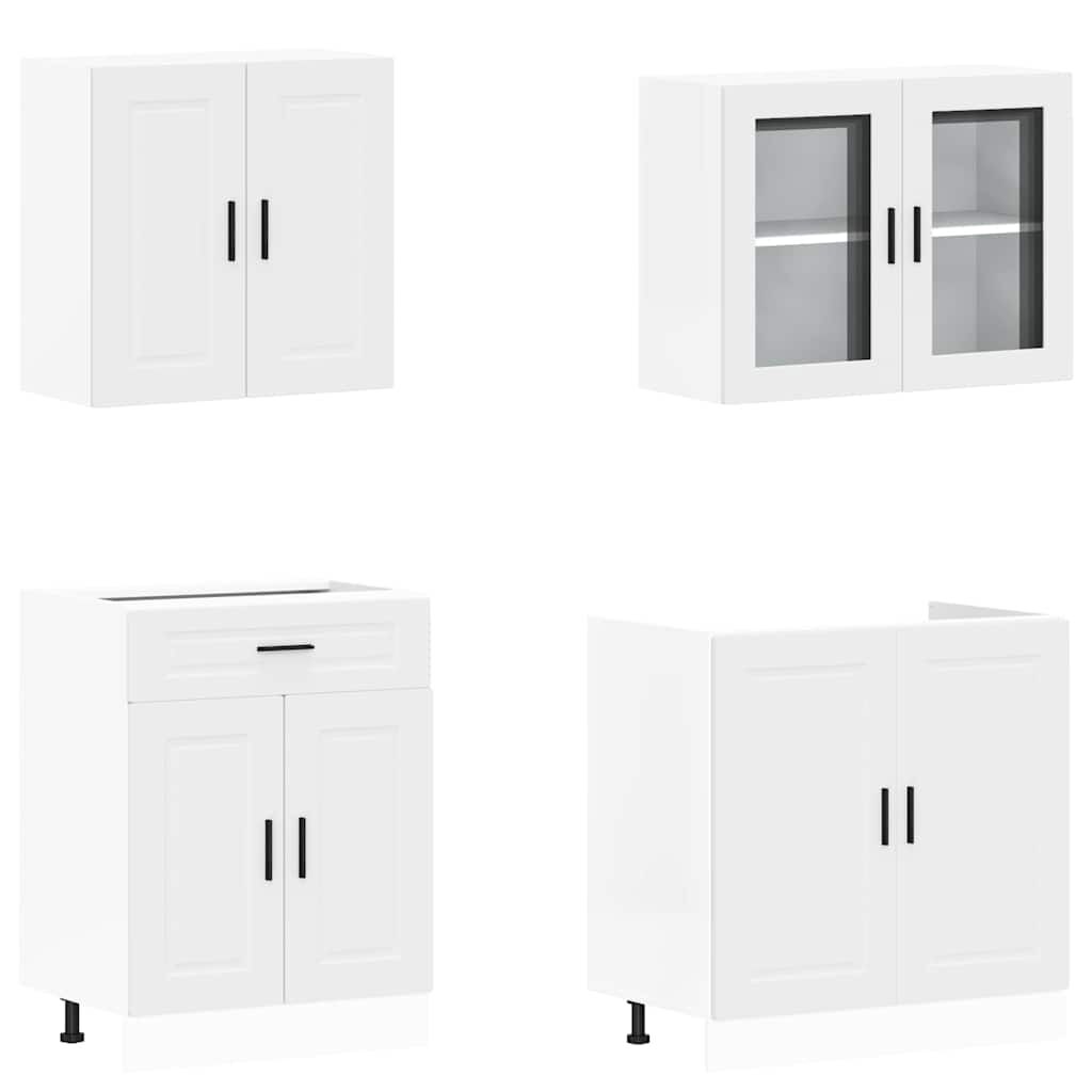 4 Piece Kitchen Cabinet Set Porto Engineered Wood Storage Unit Cupboard White