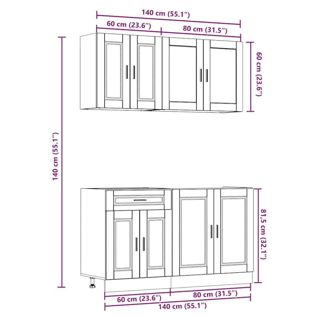 4 Piece Kitchen Cabinet Set Porto Engineered Wood Storage Unit Cupboard White