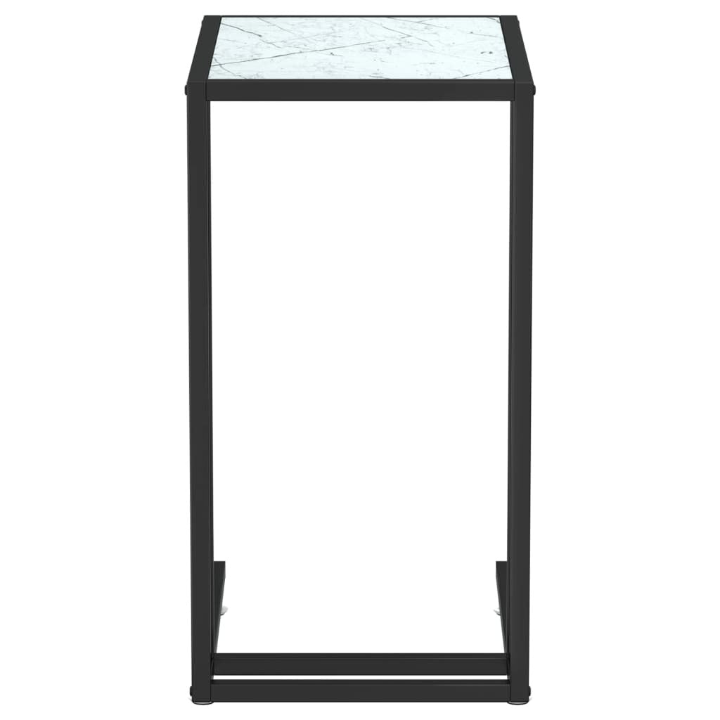 Computer Side Table Tempered Glass Marble Effect Iron Frame 50x35x65cm White