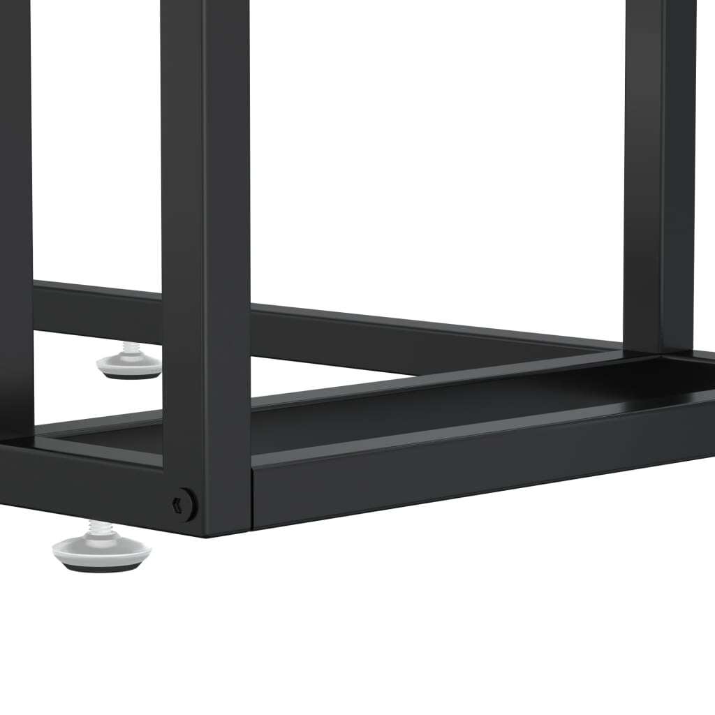 Computer Side Table Tempered Glass Marble Effect Iron Frame 50x35x65cm White
