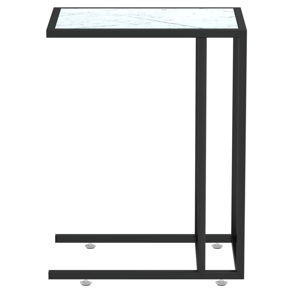 Computer Side Table Tempered Glass Marble Effect Iron Frame 50x35x65cm White