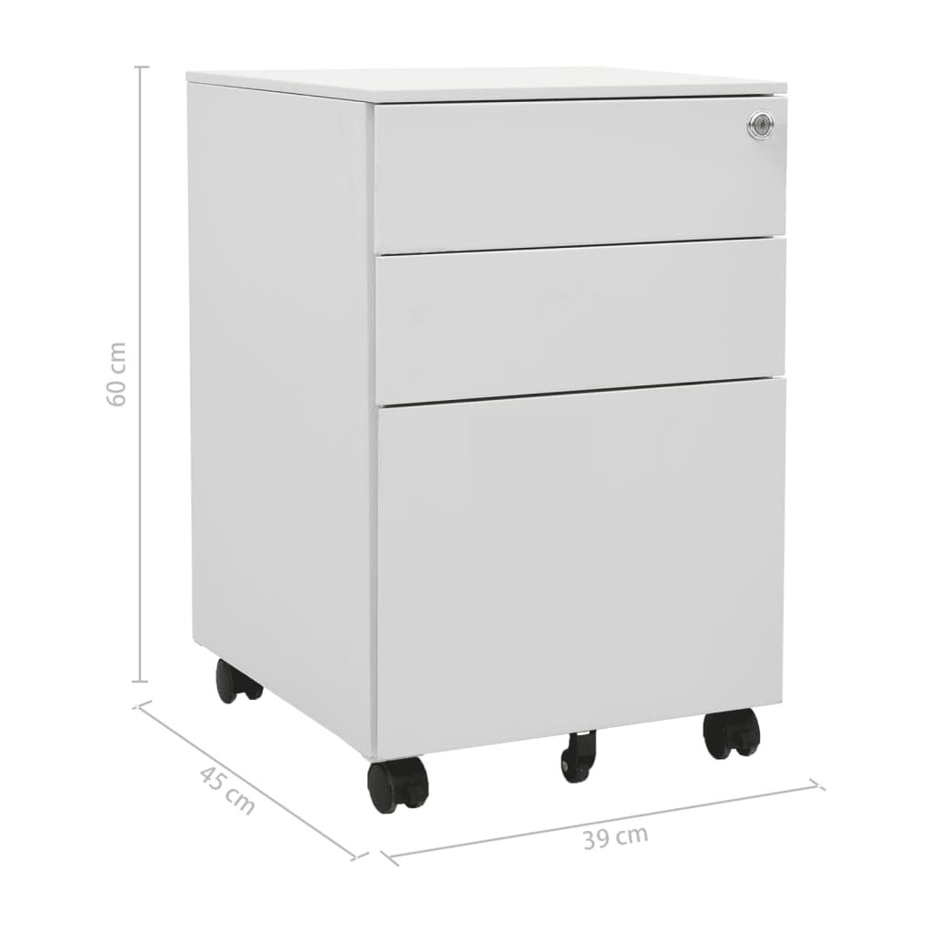 Mobile File Cabinet Steel 3 Drawer Lockable Office Storage 39x45x60cm Light Grey