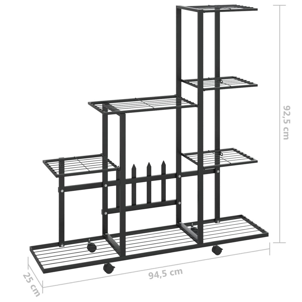 Flower Stand with Wheel 94.5x25x92.5 cm Black Metal