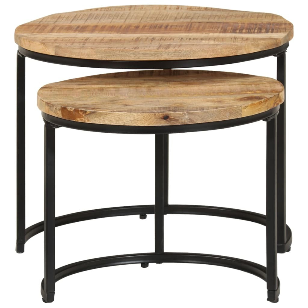 Nesting Tables 2pcs Solid Mango Wood Living Room Space Saving Set