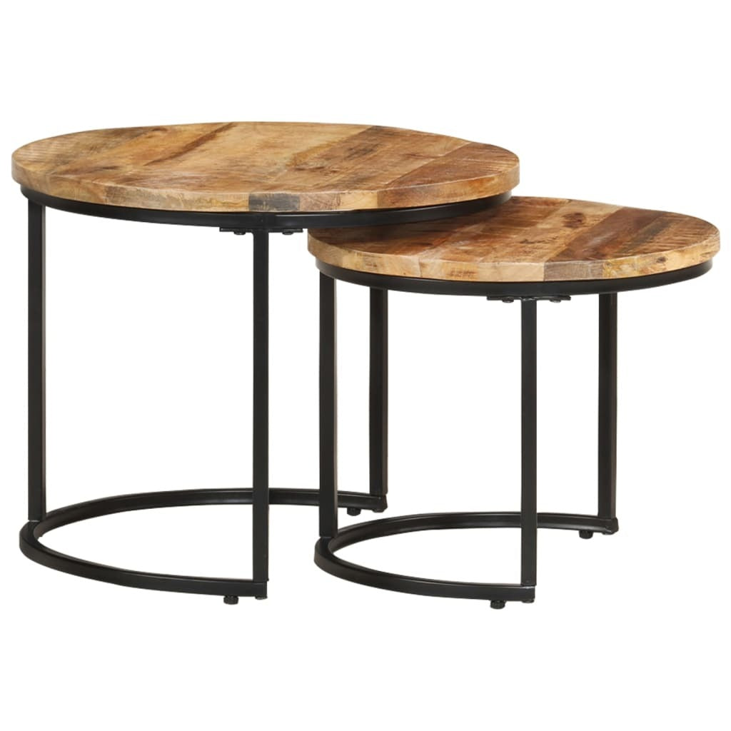 Nesting Tables 2pcs Solid Mango Wood Living Room Space Saving Set