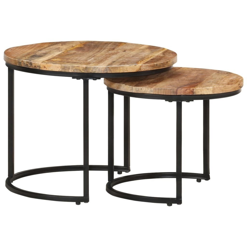 Nesting Tables 2pcs Solid Mango Wood Living Room Space Saving Set