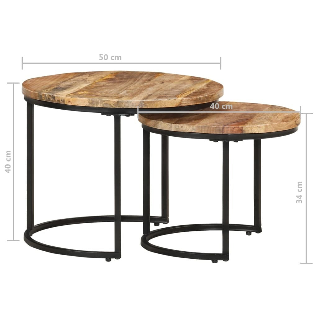 Nesting Tables 2pcs Solid Mango Wood Living Room Space Saving Set