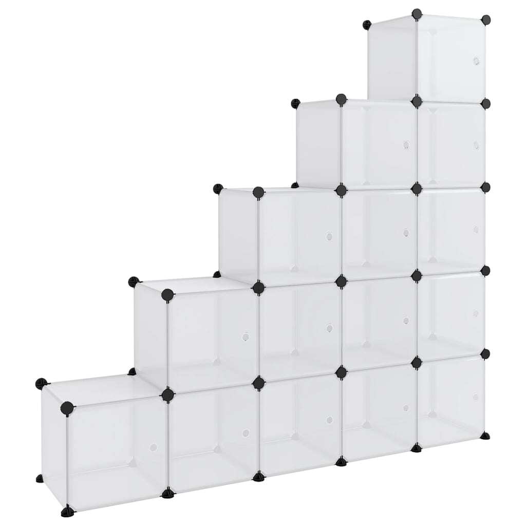 Storage Cube Organiser 15 Cubes Doors PP Steel Frame Home Office Transparent