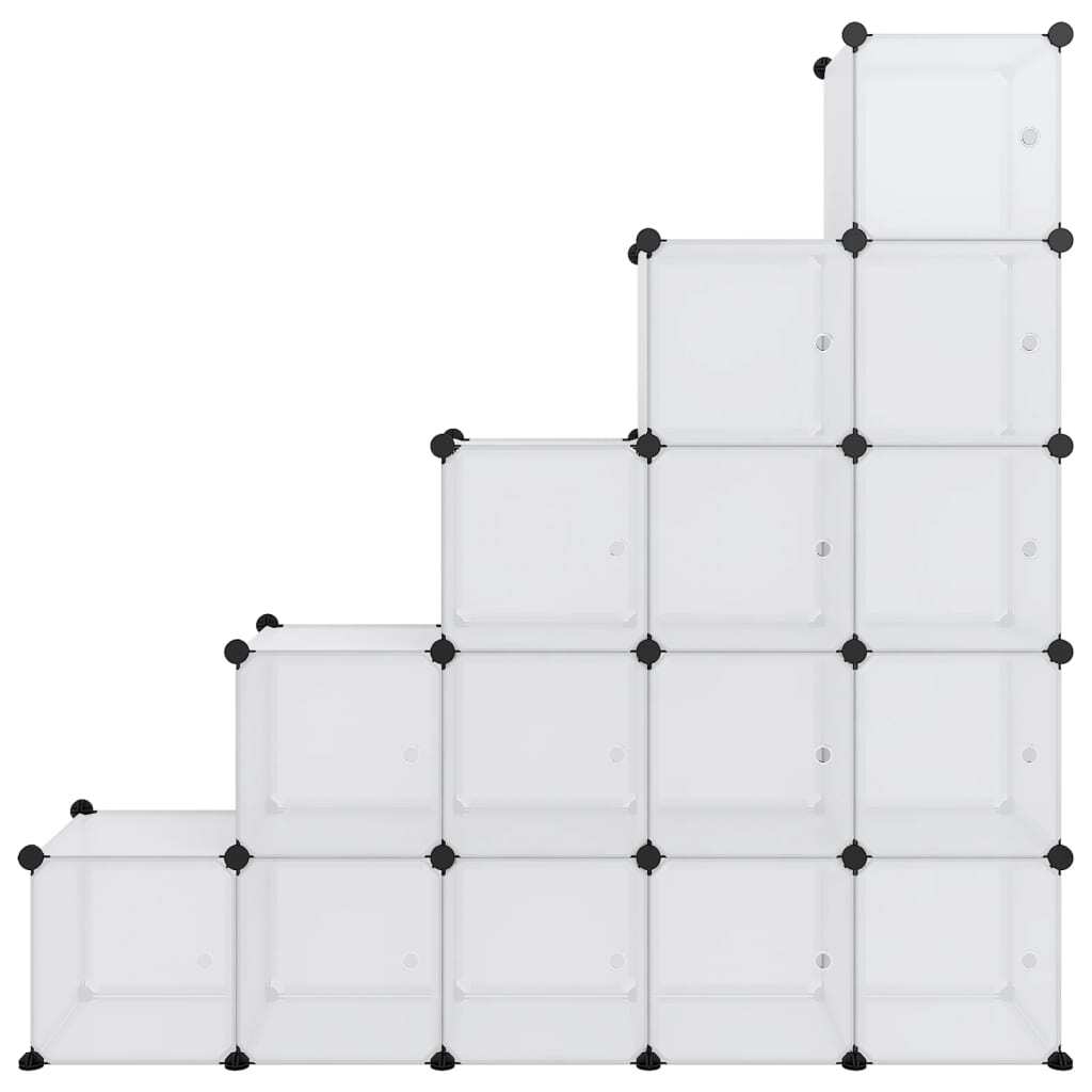 Storage Cube Organiser 15 Cubes Doors PP Steel Frame Home Office Transparent