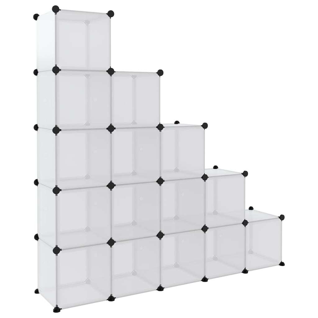 Storage Cube Organiser 15 Cubes Doors PP Steel Frame Home Office Transparent