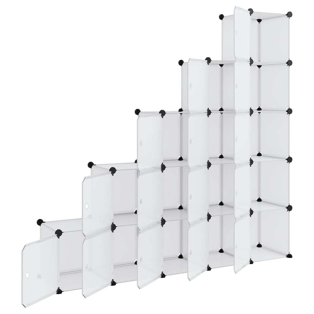 Storage Cube Organiser 15 Cubes Doors PP Steel Frame Home Office Transparent