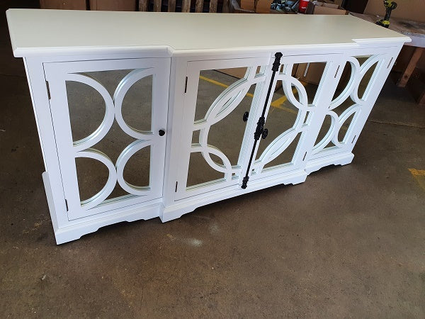 Keats White Sideboard 4 Door Reclaimed Alder Wood Mirror Back Storage Furniture