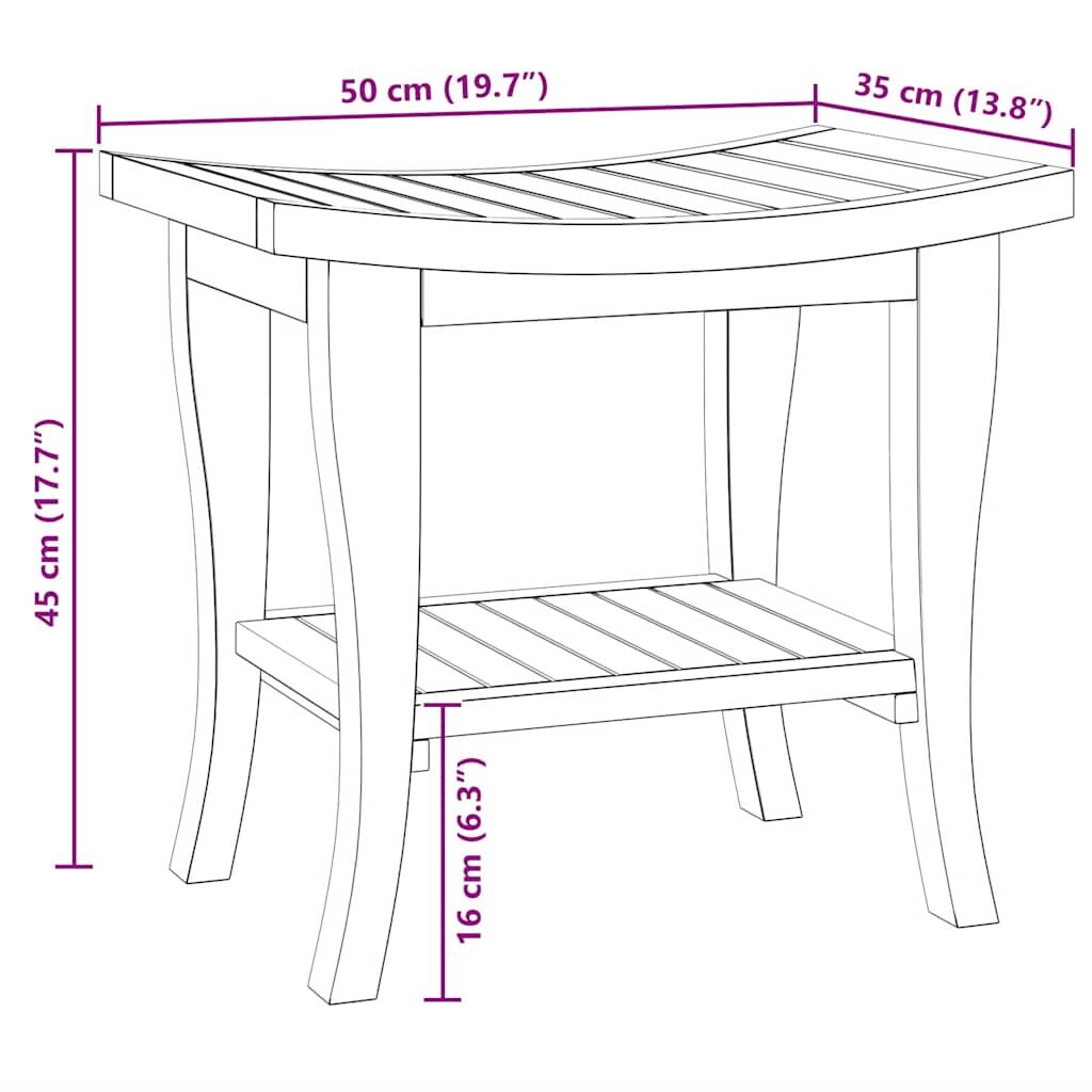 Bathroom Side Table Solid Teak Wood Storage Shelf Rustic Finish 50x35x45cm