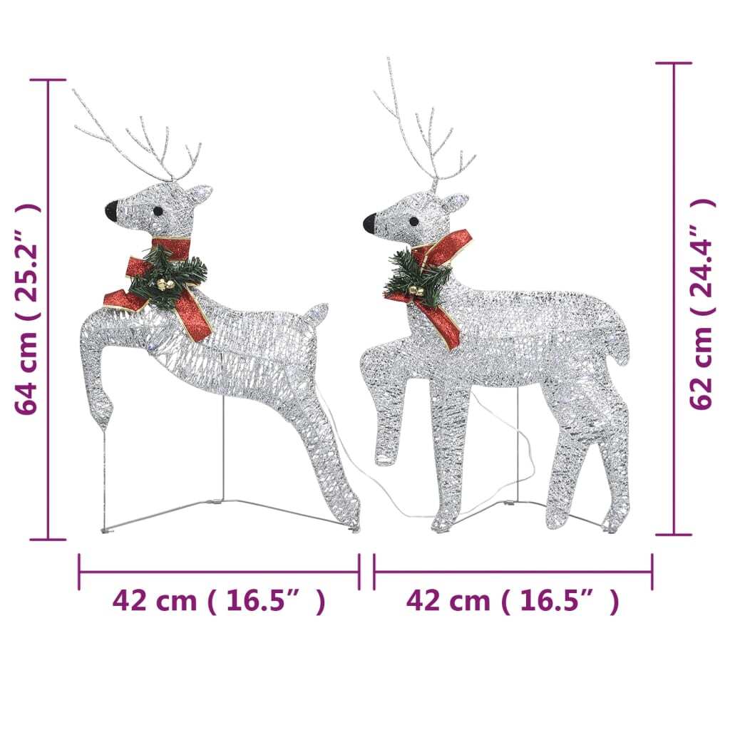 Christmas Reindeers 2pcs LED 40 Lights Metal Indoor Outdoor Xmas Decor Silver