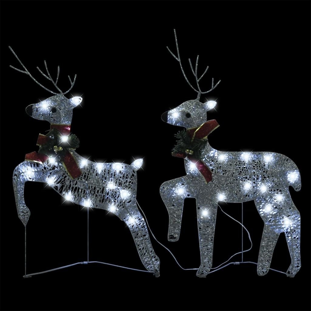 Christmas Reindeers 2pcs LED 40 Lights Metal Indoor Outdoor Xmas Decor Silver